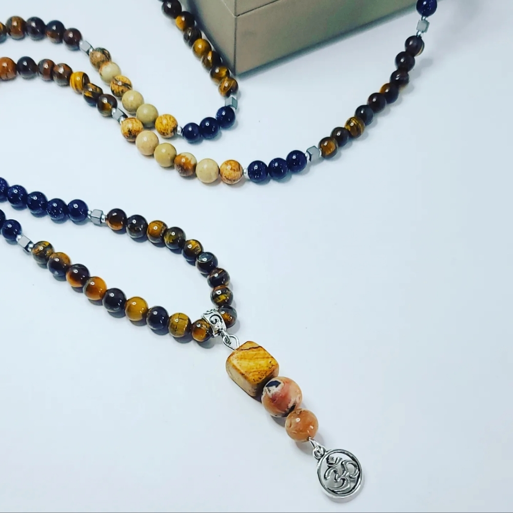Tiger eye, Jasper, goldstone Mala 108 beads